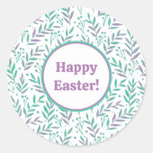 Pastel waterverf vertakt violet en groen paasen ronde sticker (Voorkant)