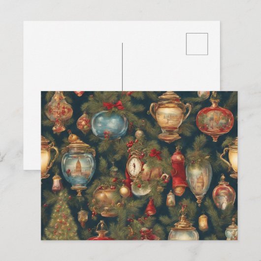 Pastel Waterverf Victoriaans kerstversieringen Feestdagenkaart (Voorkant / Achterkant)