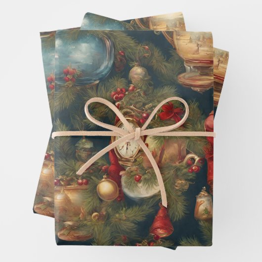 Pastel Waterverf Victoriaans kerstversieringen Inpakpapier Vel (In situ)