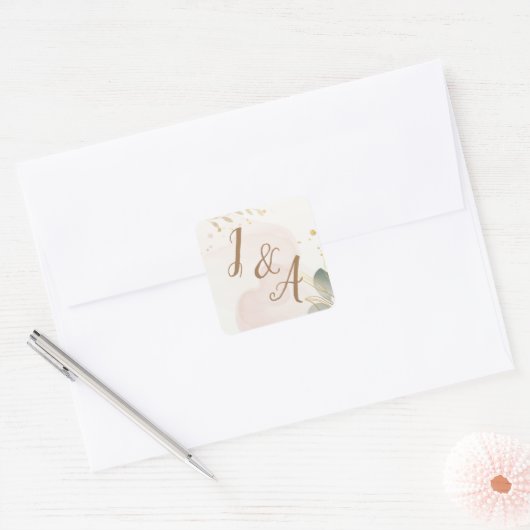 Pastel-Waterverf Vierkante Sticker (Envelop)