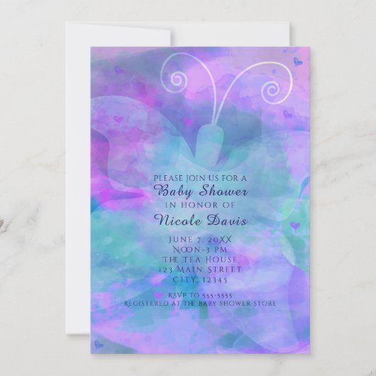 Pastel Waterverf Vlinder Feestuitnodigingen Kaart (Voorkant)