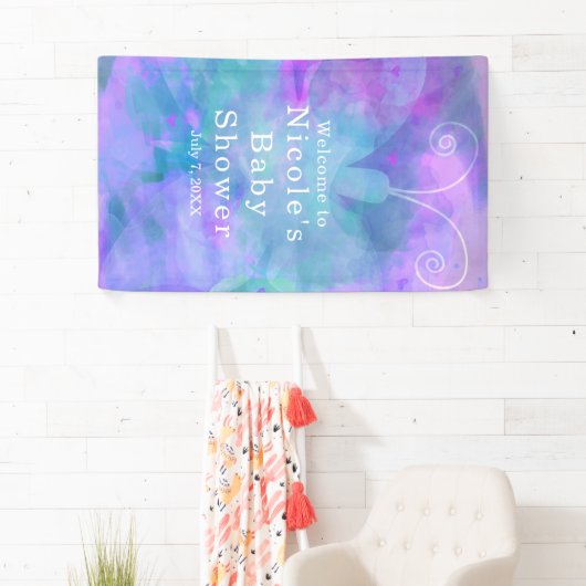Pastel Waterverf vlinder gepersonaliseerde partij Spandoek (Insitu)