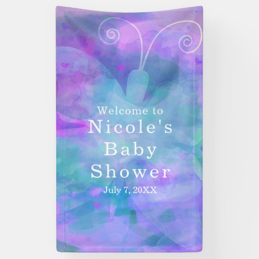 Pastel Waterverf vlinder gepersonaliseerde partij Spandoek (Verticaal)
