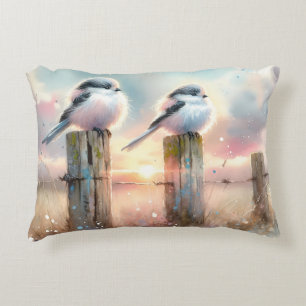 Pastel Waterverf Vogels Omheiningspost Zonsonderga Accent Kussen