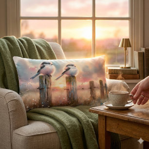 Pastel Waterverf Vogels Omheiningspost Zonsonderga Kussen