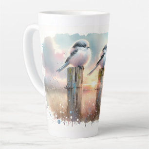 Pastel Waterverf Vogels Omheiningspost Zonsonderga Latte Mok