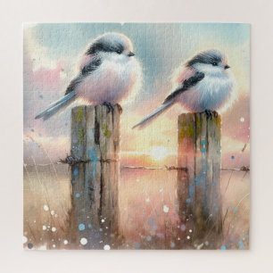 Pastel Waterverf Vogels Omheiningspost Zonsonderga Legpuzzel