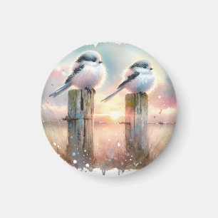 Pastel Waterverf Vogels Omheiningspost Zonsonderga Magneet