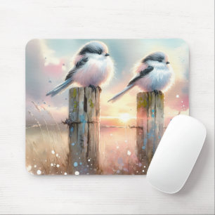 Pastel Waterverf Vogels Omheiningspost Zonsonderga Muismat