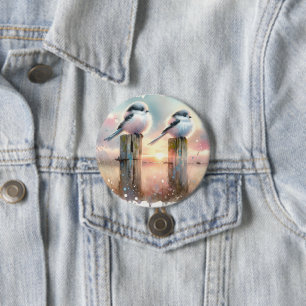 Pastel Waterverf Vogels Omheiningspost Zonsonderga Ronde Button 7,6 Cm