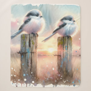 Pastel Waterverf Vogels Omheiningspost Zonsonderga Sherpa Deken