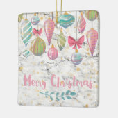 Pastel Waterverf Vrolijk kerstfeest op marmer Keramisch Ornament (Links)
