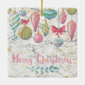 Pastel Waterverf Vrolijk kerstfeest op marmer Keramisch Ornament (Achterkant)