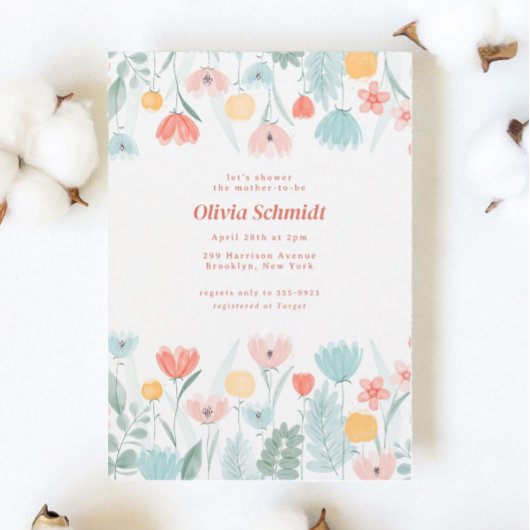 Pastel Waterverf Wilde bloem Baby shower Kaart