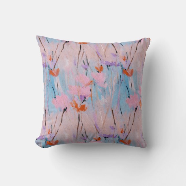 Pastel Waterverf Wilde Bloem  Kussen (Voorkant)