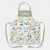 Pastel Waterverf Wilde Bloem Monogramnaam Schort (Voorkant)