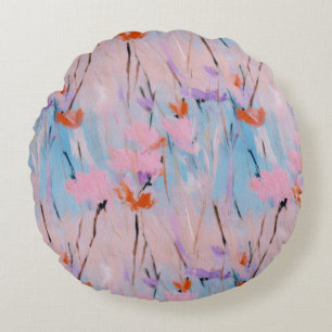 Pastel Waterverf Wilde Bloem Rond Kussen