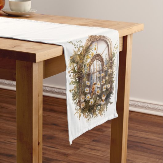 PASTEL WATERVERF WILDE BLOEMEN IN EEN RAAM LANGE TAFELLOPER (Voorbeeld)