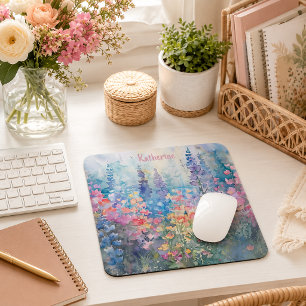Pastel Waterverf Wilde Bloemenwei Naam Muismat