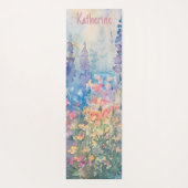 Pastel Waterverf Wilde Bloemenwei Naam Yogamat (Achterkant)