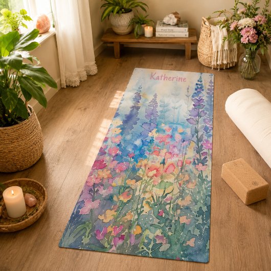 Pastel Waterverf Wilde Bloemenwei Naam Yogamat