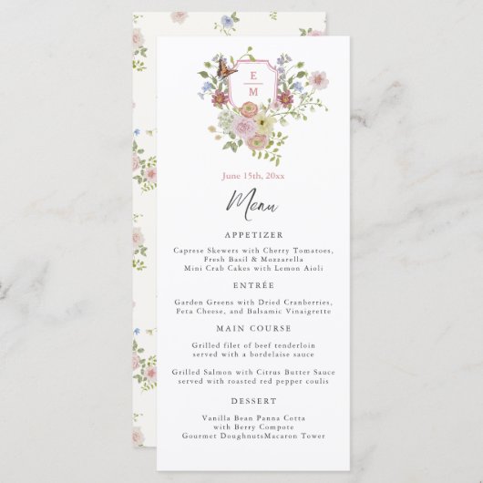 Pastel Waterverf Wildflower Wedding Menu (Voorkant / Achterkant)
