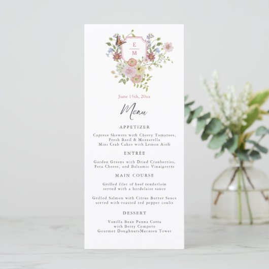 Pastel Waterverf Wildflower Wedding Menu (Staand voorkant)