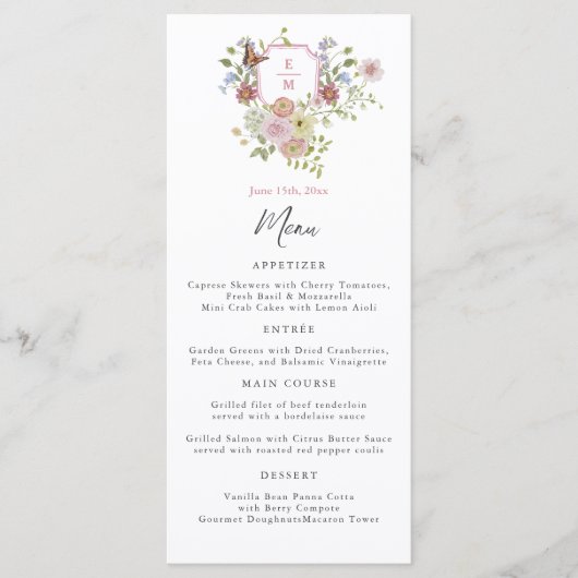 Pastel Waterverf Wildflower Wedding Menu (Voorkant)