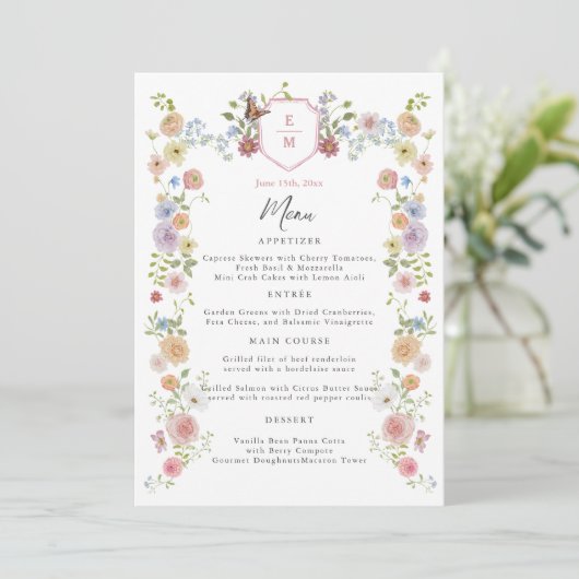 Pastel Waterverf Wildflower Wedding Menu (Staand voorkant)