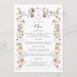 Pastel Waterverf Wildflower Wedding Menu