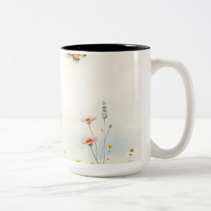 Pastel Waterverf Wildflowers and Butterflies Tweekleurige Koffiemok