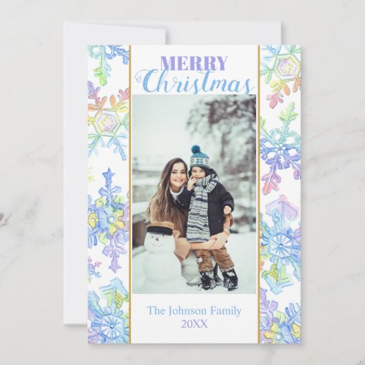 Pastel Waterverf Winter Sneeuwvlok Foto Kerstmis (Voorkant)