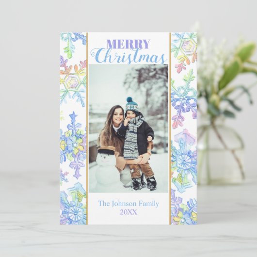 Pastel Waterverf Winter Sneeuwvlok Foto Kerstmis (Staand voorkant)