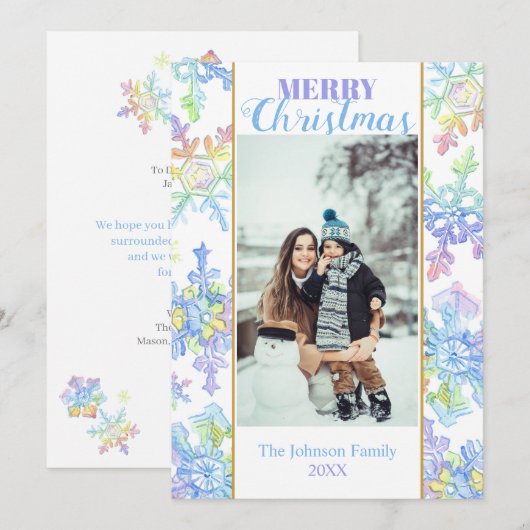 Pastel Waterverf Winter Sneeuwvlok Foto Kerstmis (Voorkant / Achterkant)