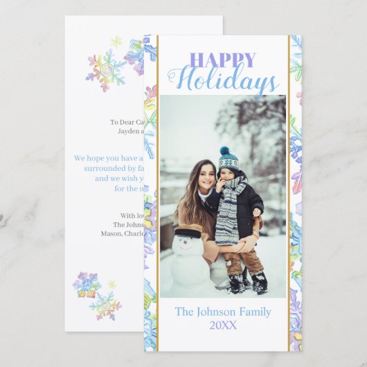 Pastel Waterverf Winter Sneeuwvlok Foto Kerstmis (Voorkant / Achterkant)