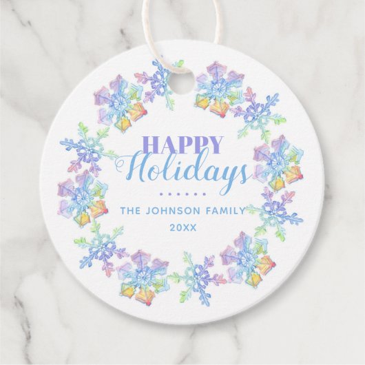 Pastel Waterverf Winter Sneeuwvlokken | FEESTDAGEN Bedankjes Labels (Voorkant)