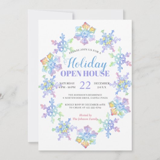 Pastel Waterverf Winter Sneeuwvlokken | FEESTDAGEN Kaart (Voorkant)