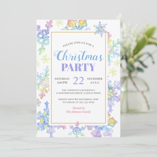 Pastel Waterverf Winter Sneeuwvlokken | Kerstmis Kaart (Staand voorkant)