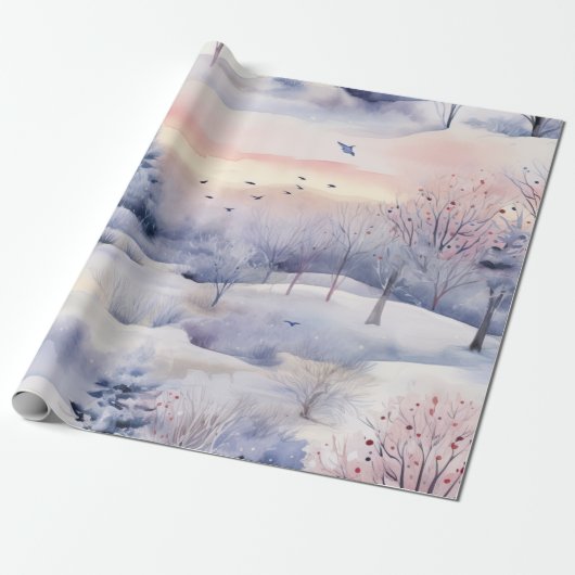 Pastel Waterverf winterbos Patroon Cadeaupapier (Uitgerold)