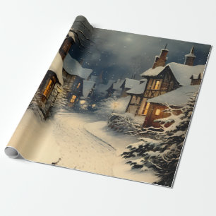 Pastel Waterverf winterbos Patroon Cadeaupapier