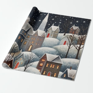 Pastel Waterverf winterbos Patroon Cadeaupapier