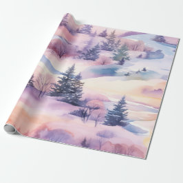 Pastel Waterverf winterbos Patroon Cadeaupapier