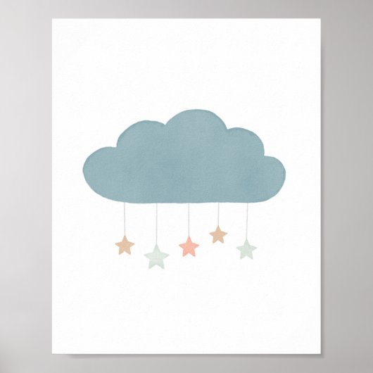 Pastel Waterverf Wolk en Sterren Babykamer Poster (Voorkant)