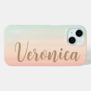 Pastel Waterverf Zee Glazen Perzik Gepersonaliseer iPhone 15 Case