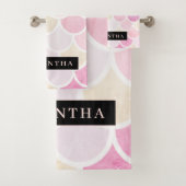 Pastel Waterverf Zeemeermin schaalpatroon met naam Bad Handdoek (Insitu)