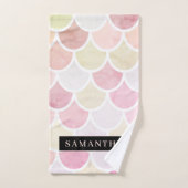 Pastel Waterverf Zeemeermin schaalpatroon met naam Bad Handdoek (Handdoek)