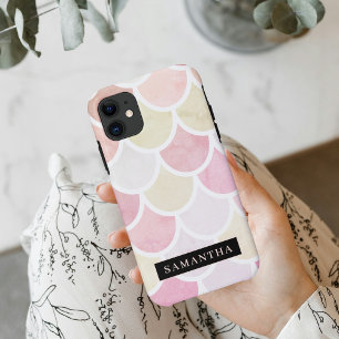 Pastel Waterverf Zeemeermin schaalpatroon met naam Case-Mate iPhone Case