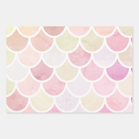 Pastel Waterverf Zeemeermin schaalpatroon met naam Inpakpapier Vel (Voorkant 3)