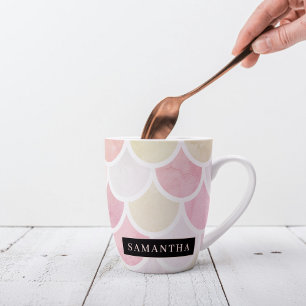 Pastel Waterverf Zeemeermin schaalpatroon met naam Latte Mok