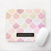Pastel Waterverf Zeemeermin schaalpatroon met naam Muismat (Met muis)
